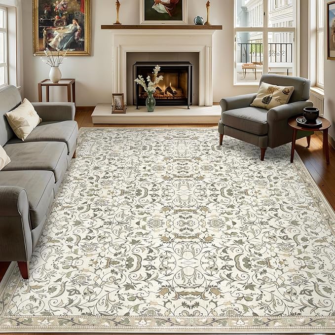 4×6 Washable Large Area Rugs for Living Room, Floral Soft Rug Non Slip Stain by Dotiiorug