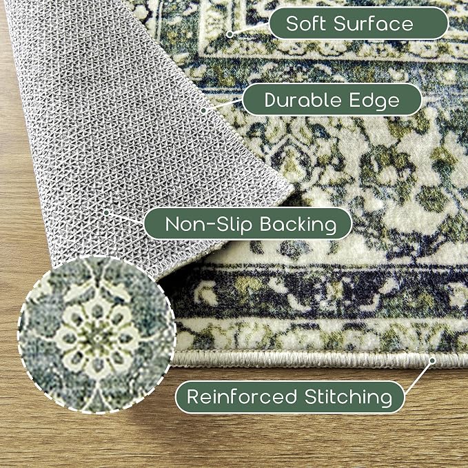 Blue and Green 5x7 Area Rugs for Living Room Christmas Low Pile Soft Moody - Image 3