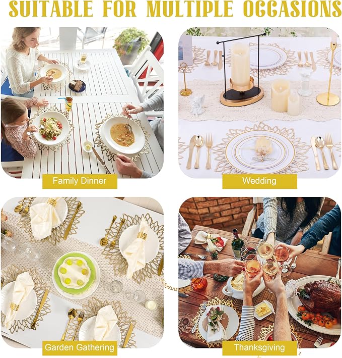 Set of 12 Round Placemats Gold, Heat-Resistant PVC Table Mats - Image 7