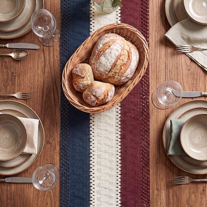 Artoid Mode Blue Beige Red Farmhouse Rustic Table Runner 12x36 Inch | Holiday - Image 2