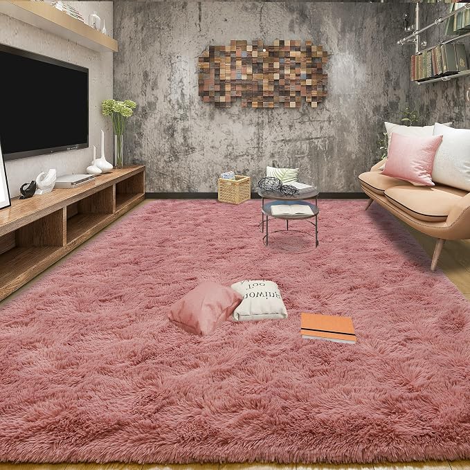 Tepook Blush Pink Area Rugs for Living Room Girls Bedroom, 8x10 Fluffy Shaggy by Tepook