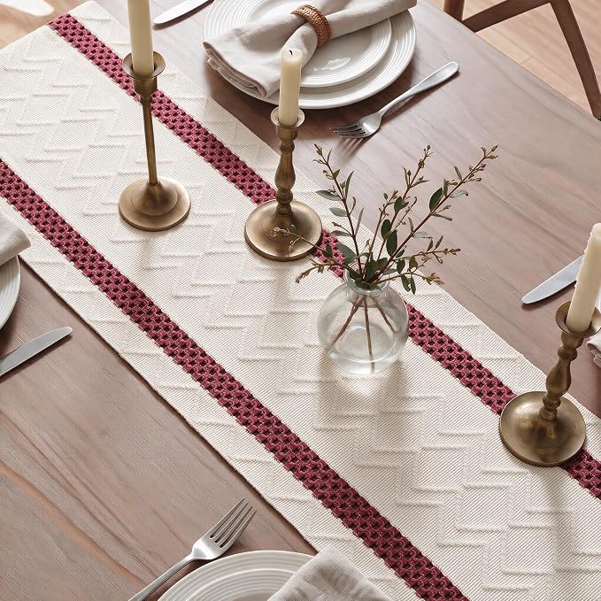 Artoid Mode Red Stripe Woven Rustic Table Runner 12x36 Inch | Holiday Kitchen - Image 4