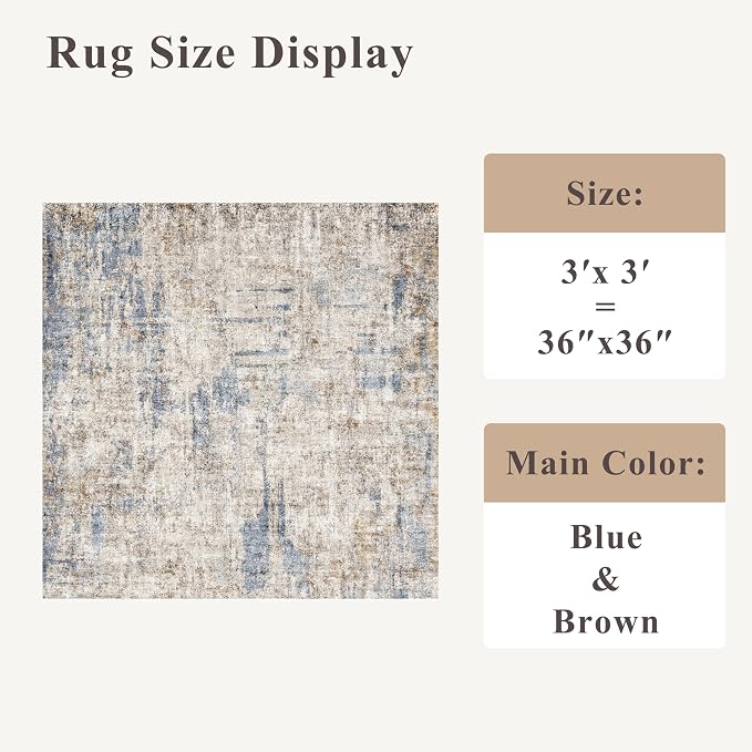 3x3 Square Entryway Rug Washable – Non-Slip Small Area Rug - Image 2