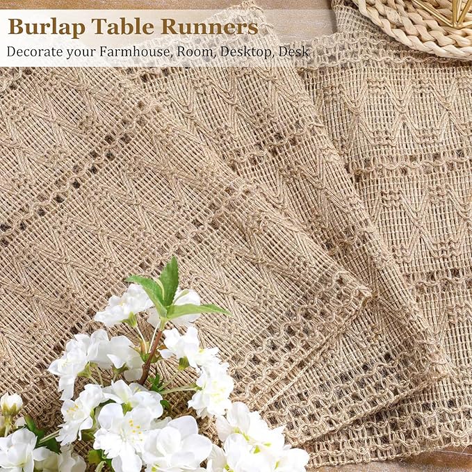 Burlap Boho Table Runner for Boho Chic Home Decor 48 Inches Long, Modern - Image 2