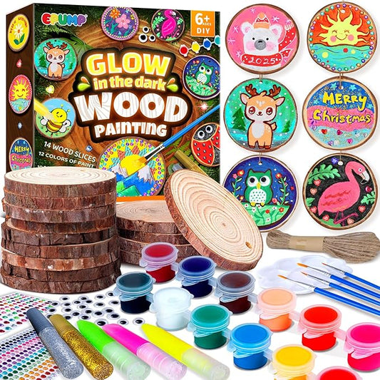EPUMP Wooden Painting Kit for Kids - Glow in The Dark Arts and Crafts Supplies Kits for Boys Girls - Kids Activities Creative Art Set Birthday Gifts DIY Paint Toys for Ages 6 7 8 9 10 11 12 Years Old