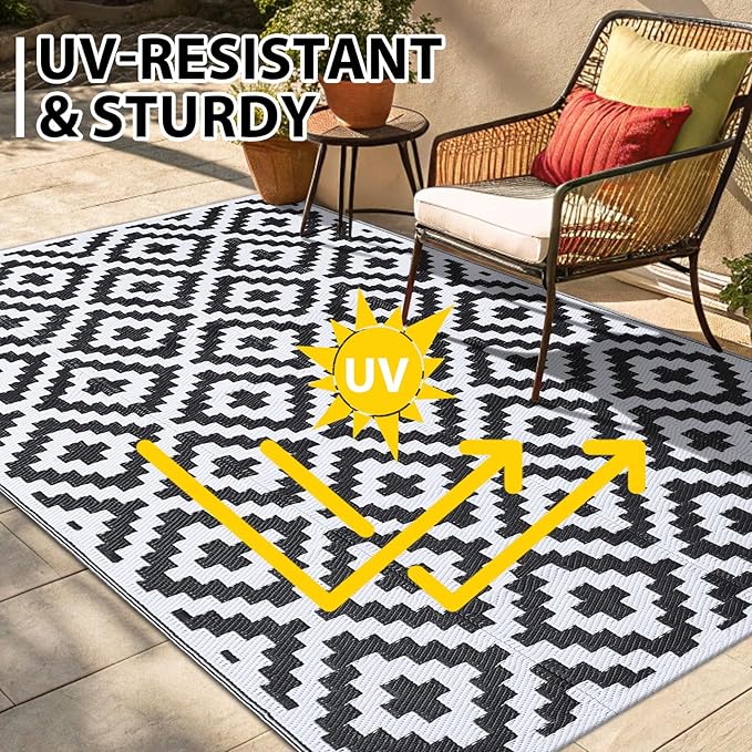 Smiry Waterproof Outdoor Rug 6x9 ft, Reversible Plastic Straw Patio Camping Rugs - Image 5