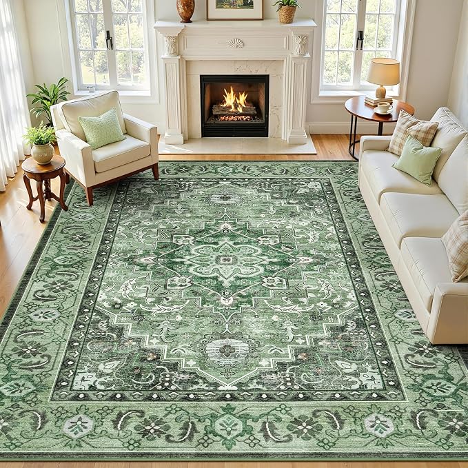 Lofus 8x10 Washable Rugs Non-Slip, Vintage Floral Area Rug by Lofus