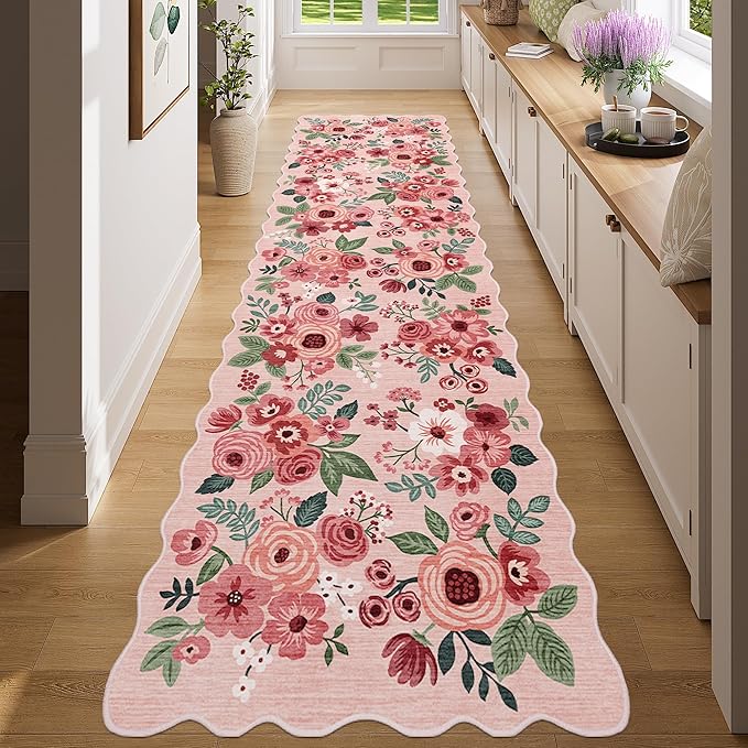 DUKINO Washable Runner Rug, 2x7 Lightweight Soft Floral Hallway Rug Runner by DUKINO