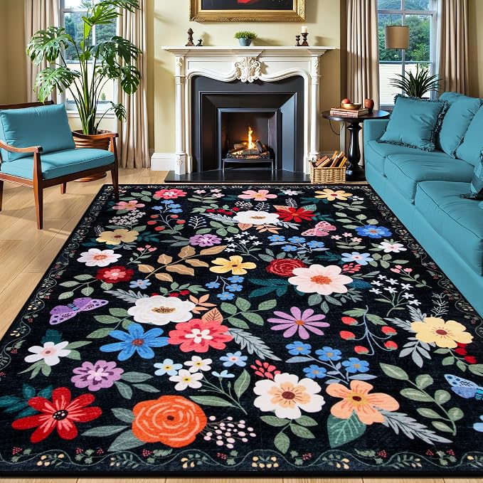 10x14 Area Rugs for Living Room: Floral Washable Rug Vintage Large Soft Boho by PLHXFRSoftAreaRugs