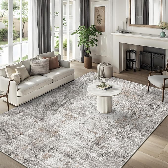8x10 Washable Living Room Rug – Modern Neutral Abstract Soft Large Area Rug by ZHXXUJ