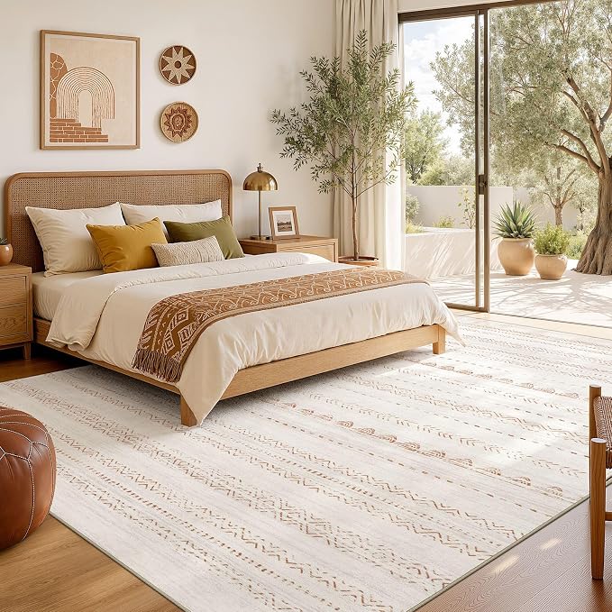 Nakagishi 7x9 Area Rug Living Room: Washable Boho Large Neutral Soft Farmhouse - Image 6
