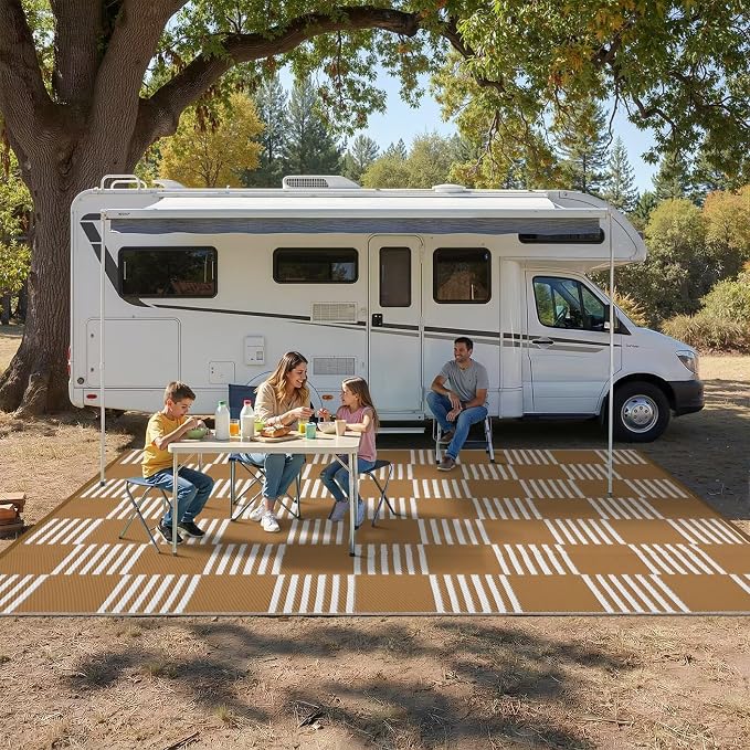 Garvee Waterproof Outdoor Rug 9x18, Checkered Foldable Plastic Straw Patio - Image 6