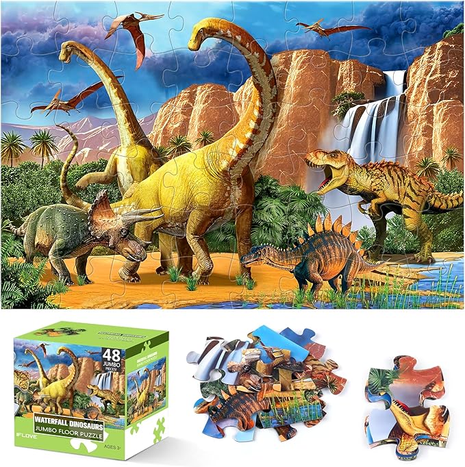 Jumbo Floor Puzzle for Kids,48 Piece Waterfall Dinosaur Large Jigsaw Puzzles, Fun Preschool Educational Toy for Toddlers Ages 3-5,Gift for Boy Girl Ages 4-8