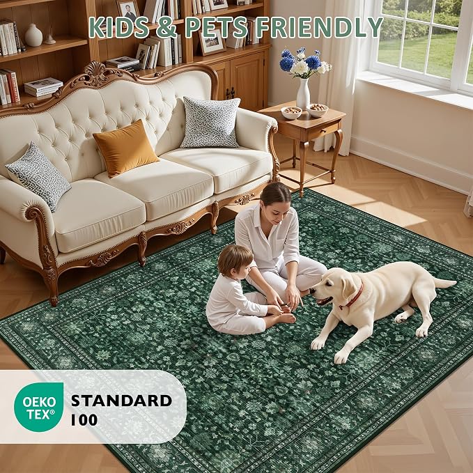 6x9 Area Rugs Living Room Rug: Washable Vintage Distressed Floral Rug No Slip - Image 9