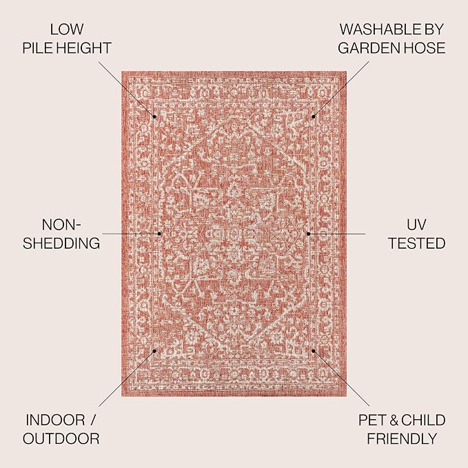 JONATHAN Y Boho Medallion Indoor Outdoor Square Area Rug 9X9 Red/Taupe - Image 2