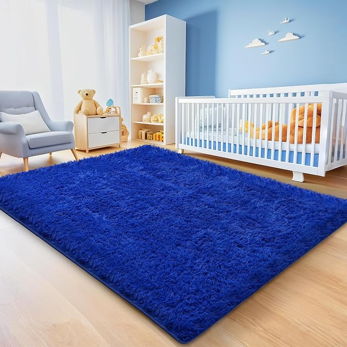 5x7 Blue Area Rugs for Living Room, Fluffy Shag Rug for Bedroom Boys Kids - Image 4