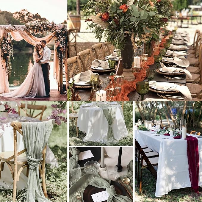12 Pack Burgundy Cheesecloth Table Runner 10ft Boho Gauze Cheese Cloth Table - Image 6