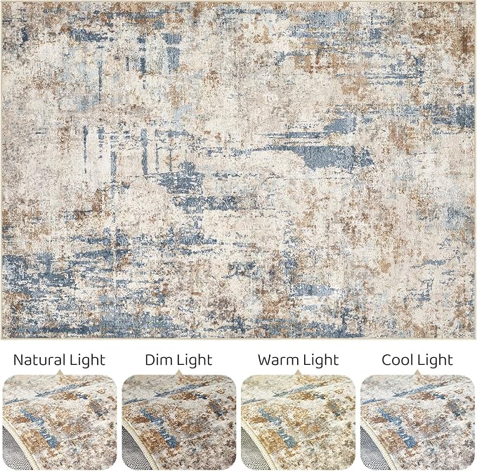5x8 Area Rug Washable Rugs: Living Room Large Abstract Modern Soft Stain - Image 9