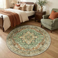 RELEANY Area Rugs Round 4ft Washable Non-Slip, Floral Vintage Distress by RELEANY