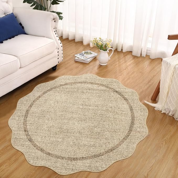 GarveeHome Scalloped Washable Round Rugs, Non-Slip Soft Round Rug 4ft Ultra-Thin - Image 6