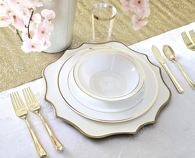 OCCASIONS 40 Pack Gold Charger Plates 12 Inch Disposable Heavy Duty Fancy | - Image 6
