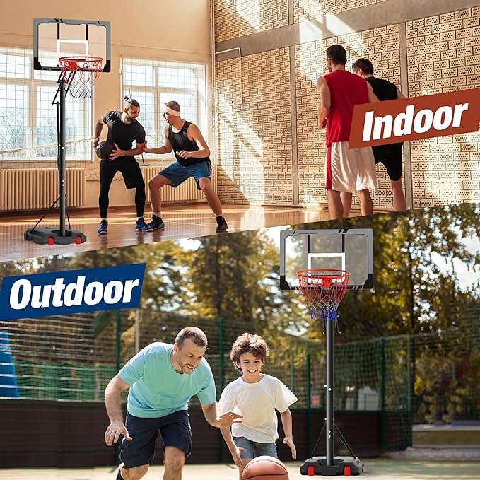 Mayfire Kids Basketball Hoop Adjustable Height 4-8.5 FT, Portable Basketball Goal System with 33'' Shatterproof Backboard for Kids Youth Teens in Driveway, Backyard, Outdoor Play
