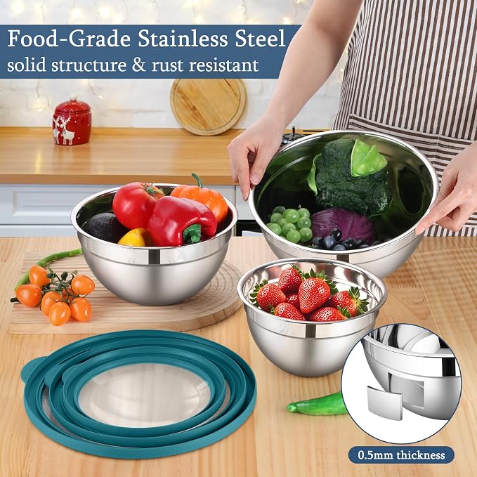 LIANYU Stainless Steel Metal Mixing Bowls, 3 Packs Nesting Bowl - Image 4