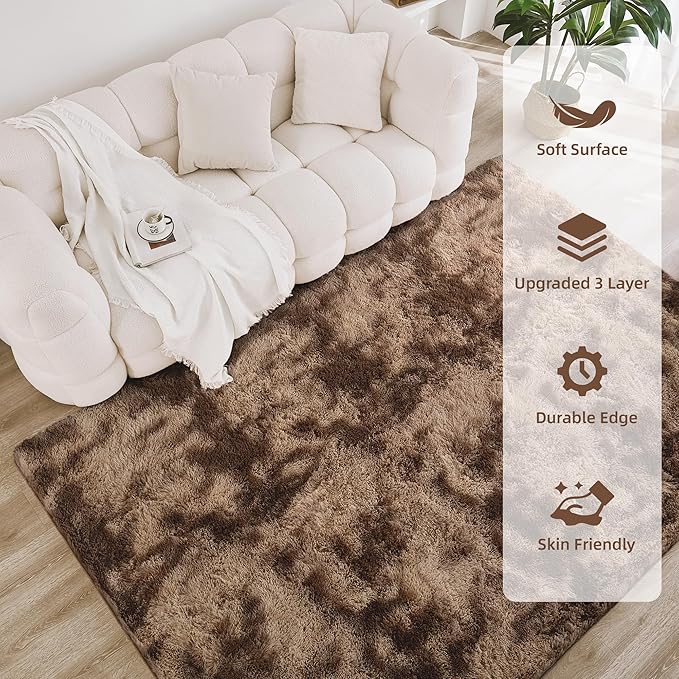 Litanika 6x9 Shag Area Rug for Living Room Bedroom, Tie-Dyed Brown High Pile - Image 4