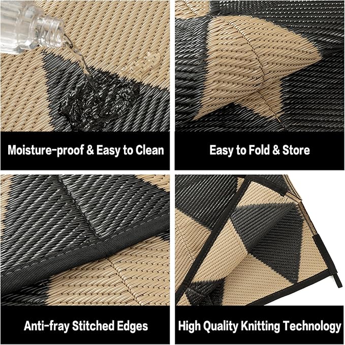 Outdoor Plastic Checkered Rug Waterproof Patio 8x10 Black Brown Diamond - Image 7