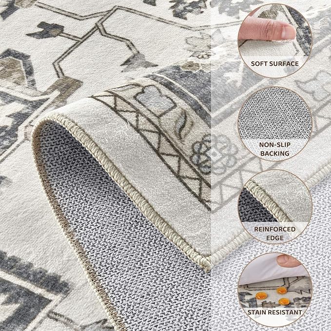 9x12 Washable Area Rugs for Living Room, Large Rug Non Slip Backing Vintage - Image 8