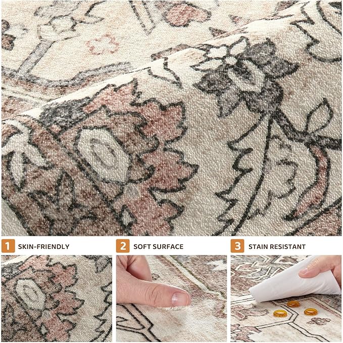 6x9 Area Rugs Living Room: Washable Vintage Rug Large Non-Slip Stain Resistant - Image 9