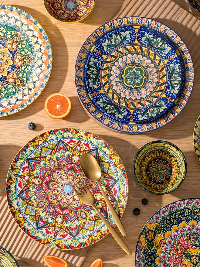 Henten Home Dinner Plates Set of 6, 10.5 Inch Porcelain Plate, Colorful - Image 5