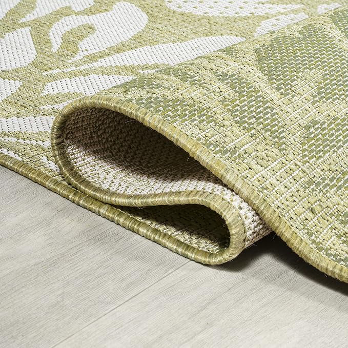 JONATHAN Y Floral Textured Weave Indoor Outdoor Square Area Rug 5X5 Green/Cream - Image 5