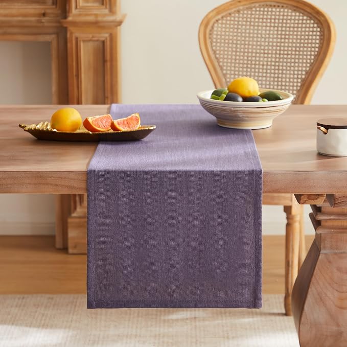Rustic Cotton Linen Table Runner, 13x60 Inches Purple | Farmhouse Style Linen - Image 4