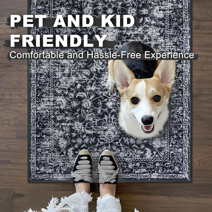 KILOCOCO Hallway Runner 2x8 Rug Runner Printed Vintage Floral Washable Kitchen - Image 4
