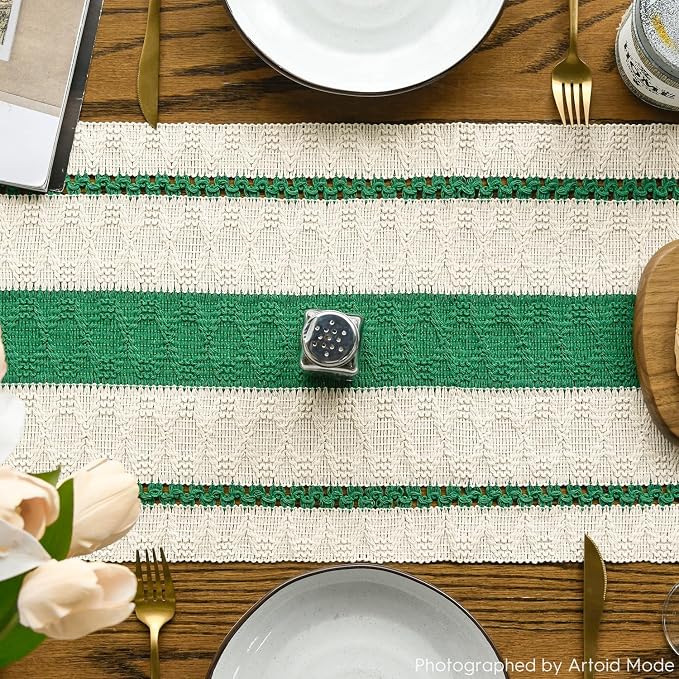 Artoid Mode Emerald Green Rustic Woven Table Runner 12x36 Inch | Holiday - Image 3