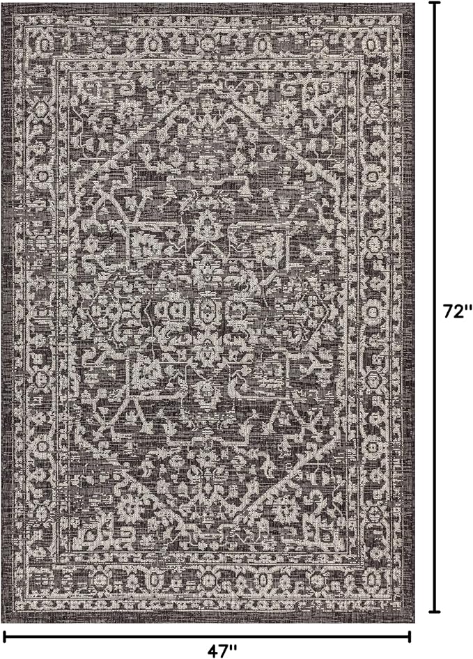 JONATHAN Y Boho Medallion Indoor Outdoor Area Rug 4X6 Black/Gray, Malta - Image 2