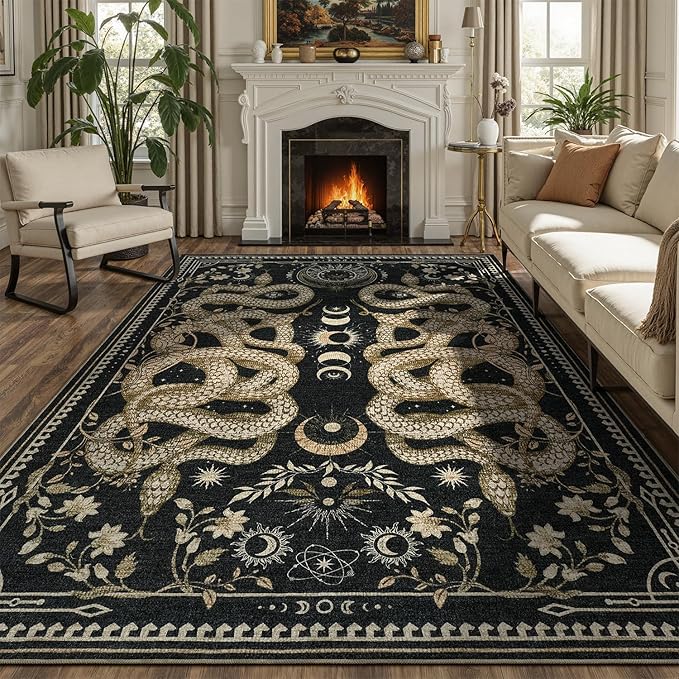 DCX Washable 4x6 Snake Rug, Soft Low Pile Carpet, Kid & Pet Friendly by DCXWashableRug