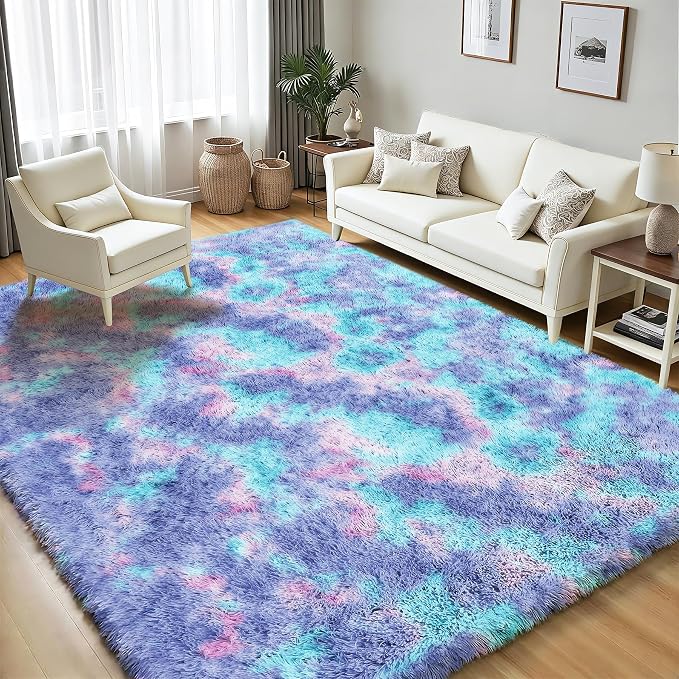 Rainbow Fluffy Rugs for Girls Bedroom: 4x6 Large Shag High Pile Area Rug - Image 3