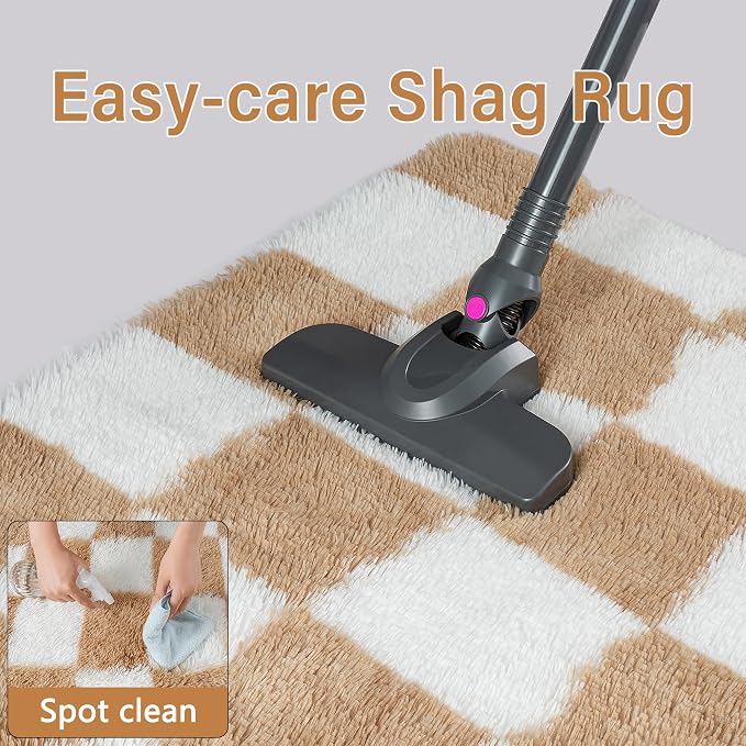 PureCozy 8x10 Area Rugs for Living Room Brown Soft Shag Checkered Large Rug - Image 8