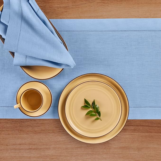 Solino Home 100% Pure Linen Dining Table Runner Cornflower Blue, 14 x 72 in | - Image 3