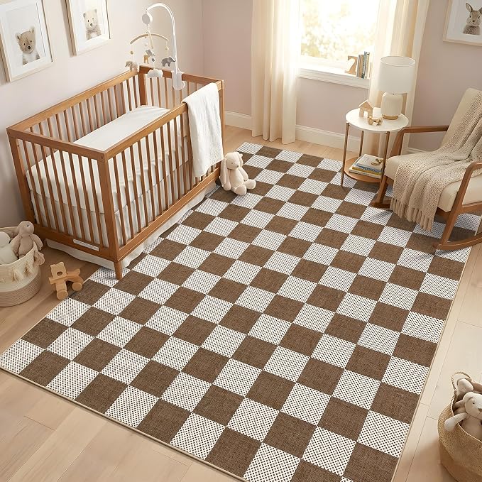 GarveeHome Checkered Terracotta Brown 2x6 Washable Kitchen Runner Rug Geometric - Image 3