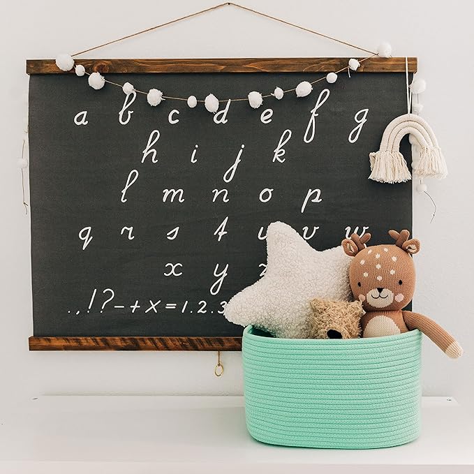 OrganiHaus Green Basket for Shelves, Decorative Cloth for Organizing, Cotton Rope Storage Basket for Toys, Small Woven Baskets for Storage