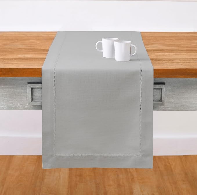 Solino Home Cotton Linen Dining Table Runner Light Grey Woven, 14 x 72 in | by SolinoHome