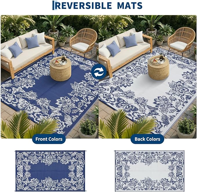 Garvee 5’x8’ Waterproof Patio Outdoor Rug, Outdoor Plastic Straw Rug - Image 4