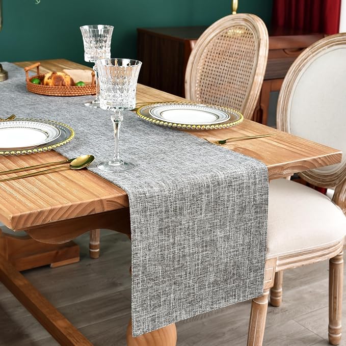 NEWISHER Reversible Double Layer Table Runner Faux Linen Fabric 13x48inch | by Newisher