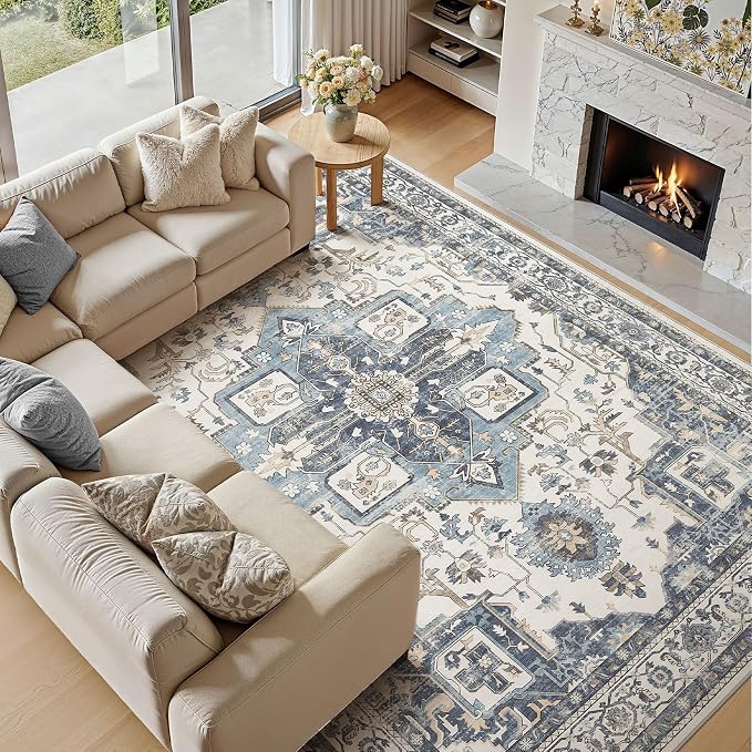 7x9 Washable Area Rugs for Living Room, Large Rug Non Slip Backing Vintage - Image 2