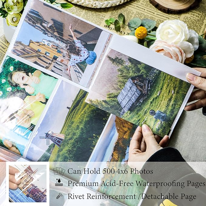 Holoary Travel Photo Album 4x6 500 Photos, Five Pictures Per Page, Large Beach and Vacation Album, Printed Book Cover Travel Design for Honeymoon Memories