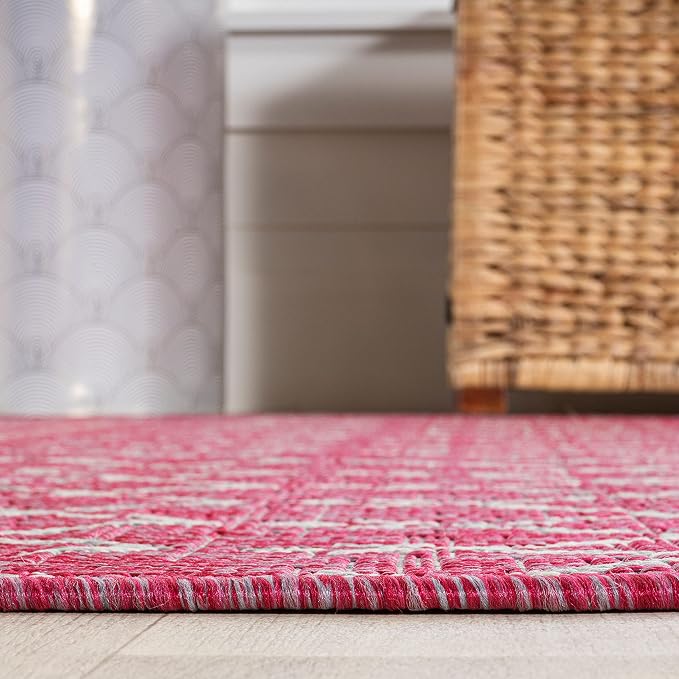 JONATHAN Y Moroccan Geometric Indoor Outdoor Square Area Rug 5X5 Fuchsia/Light - Image 4