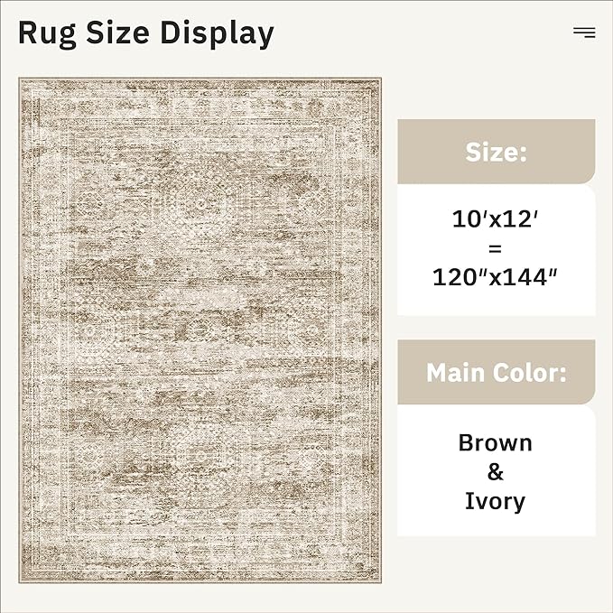 Soalmost Area Rug 10x12 Vintage Washable Living Room Large Carpet Non Slip - Image 5